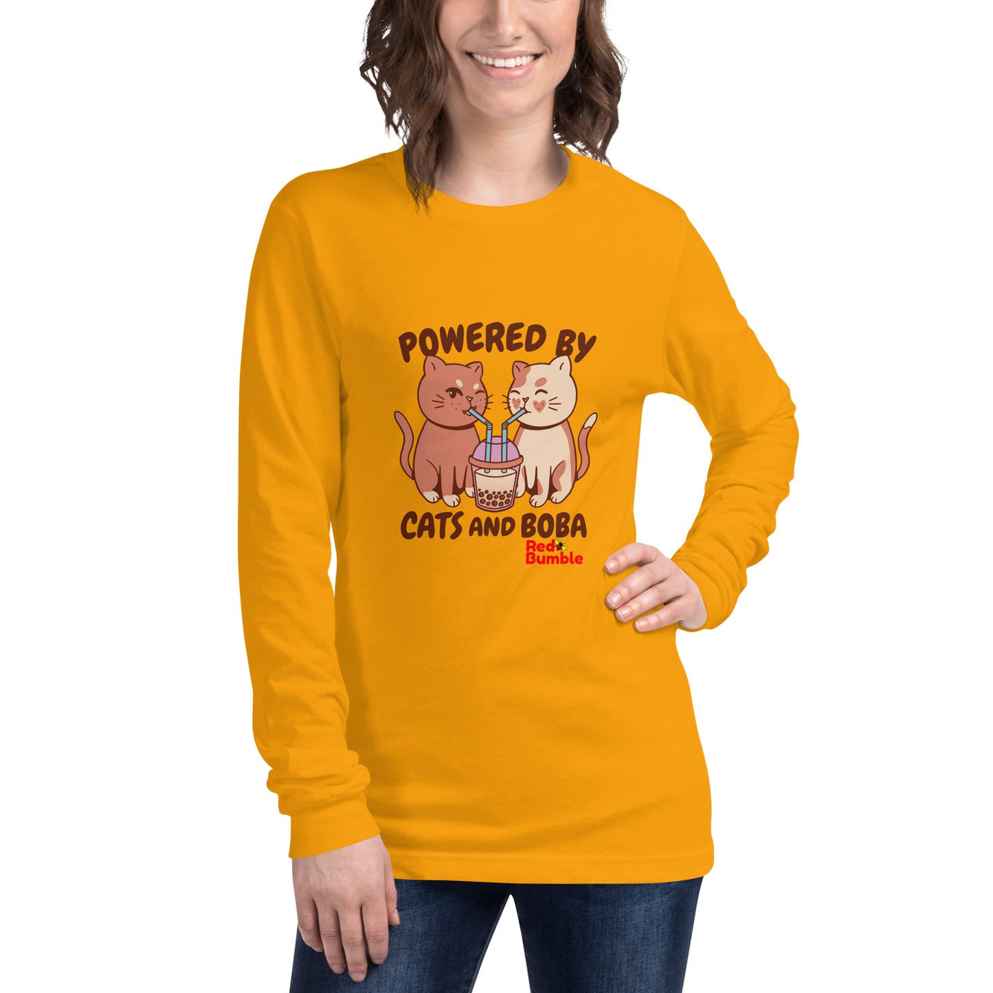 Unisex Long Sleeve T-Shirt Powered by Cats and Boba