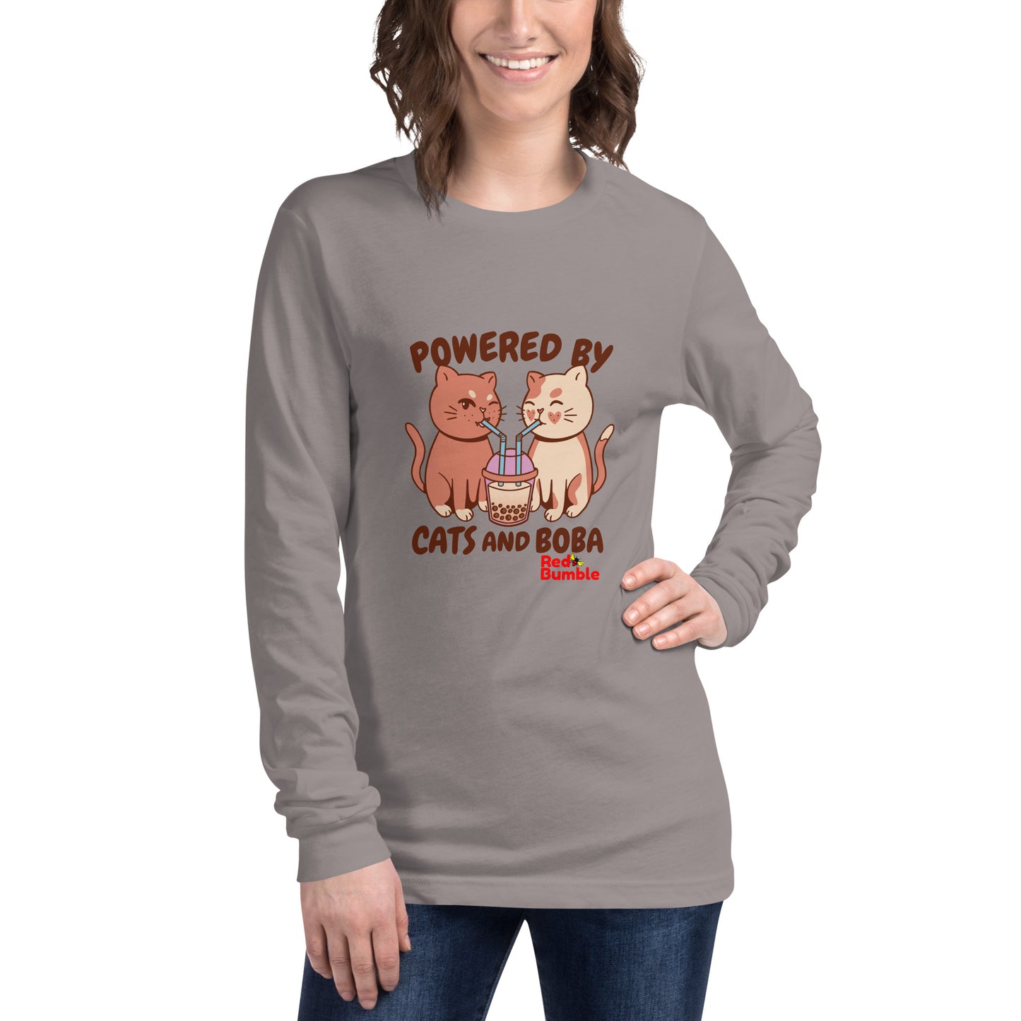 Unisex Long Sleeve T-Shirt Powered by Cats and Boba