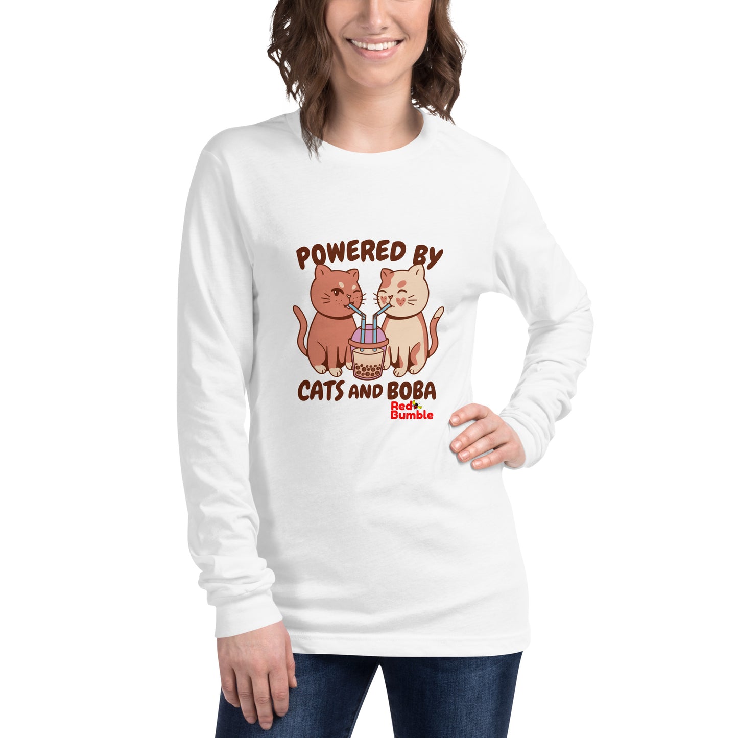 Unisex Long Sleeve T-Shirt Powered by Cats and Boba