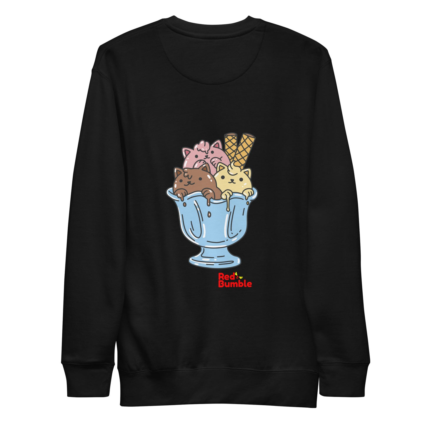 Unisex Premium Sweatshirt Cat Ice Cream Bowl DTG + Embroidery