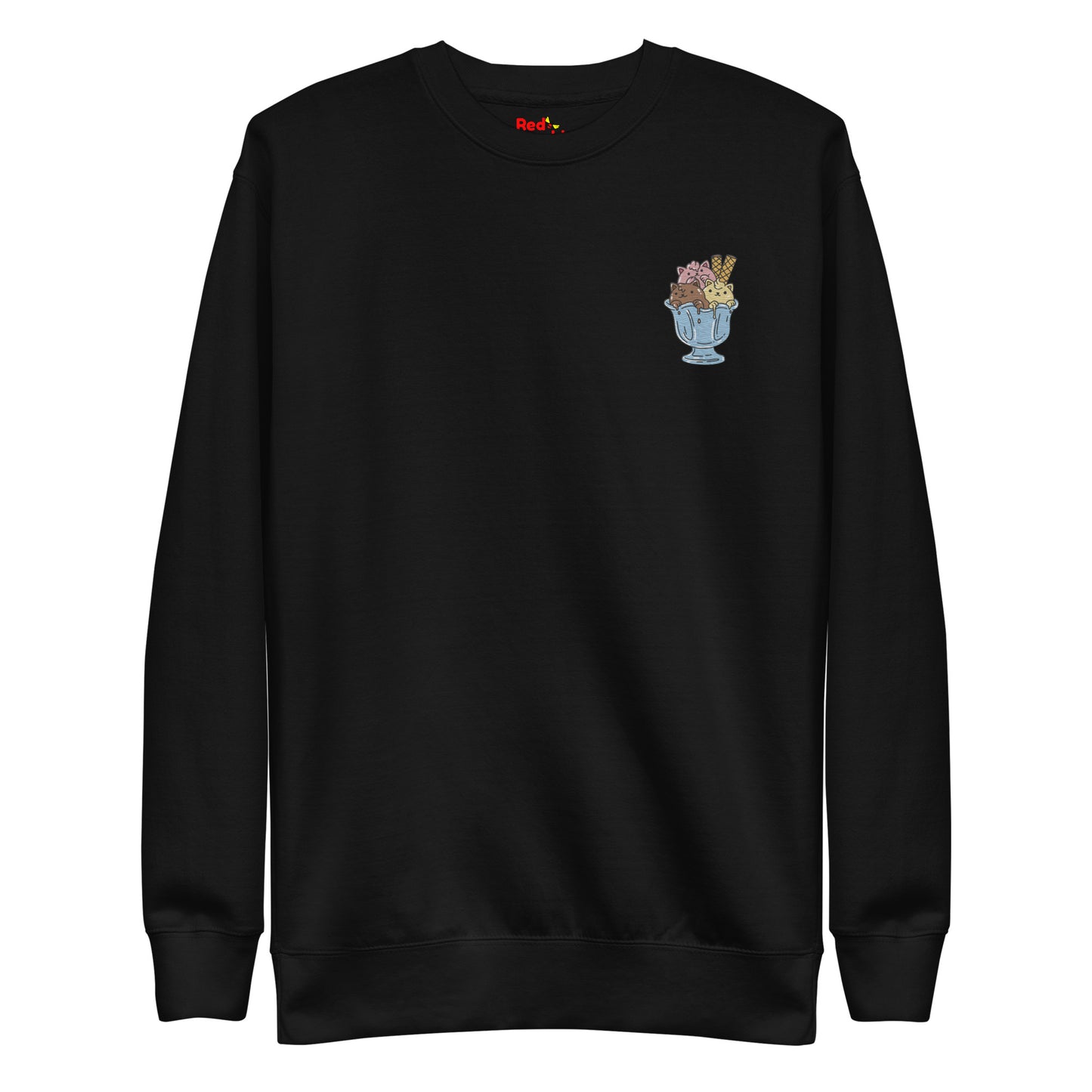 Unisex Premium Sweatshirt Cat Ice Cream Bowl DTG + Embroidery