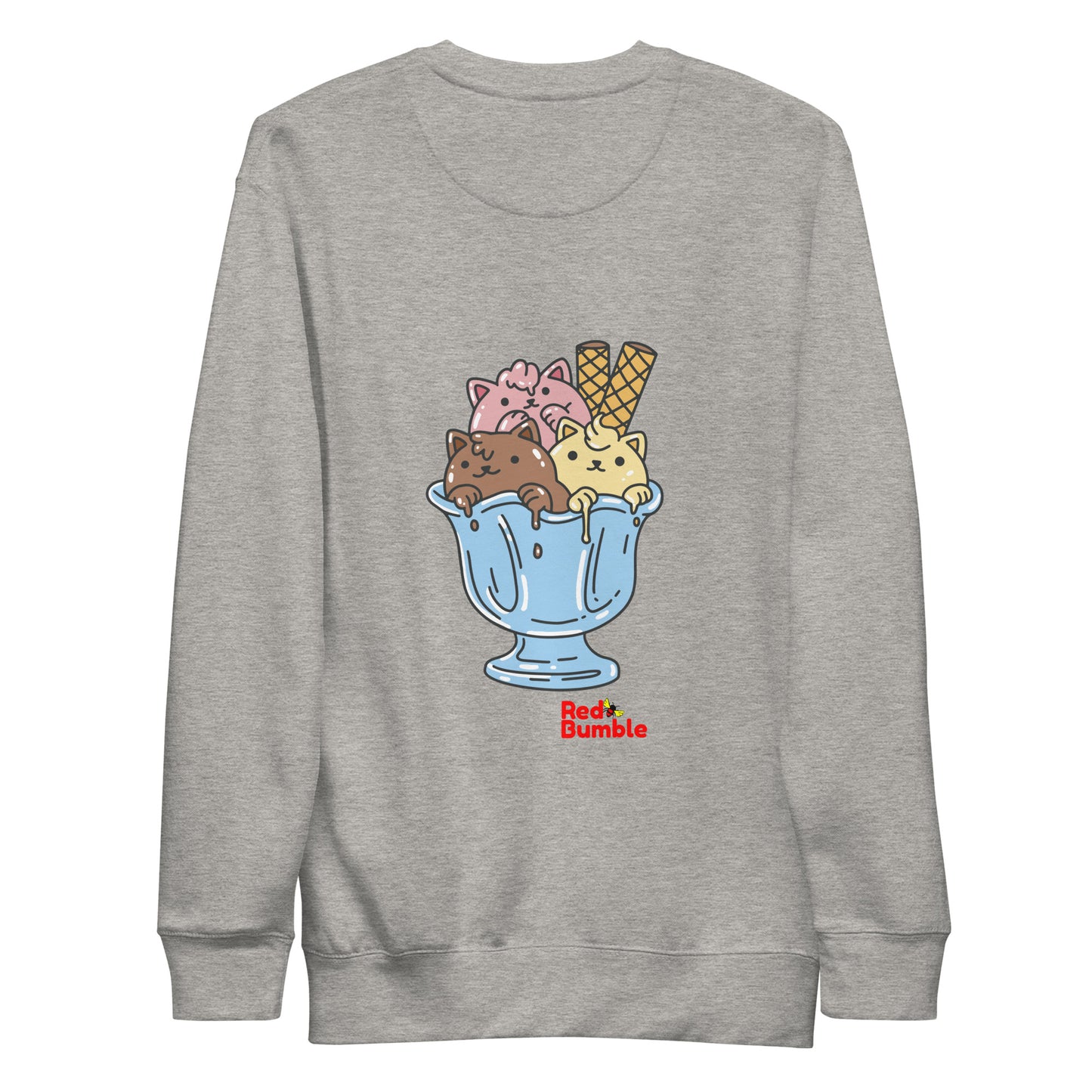 Unisex Premium Sweatshirt Cat Ice Cream Bowl DTG + Embroidery