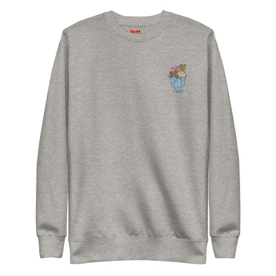 Unisex Premium Sweatshirt Cat Ice Cream Bowl DTG + Embroidery