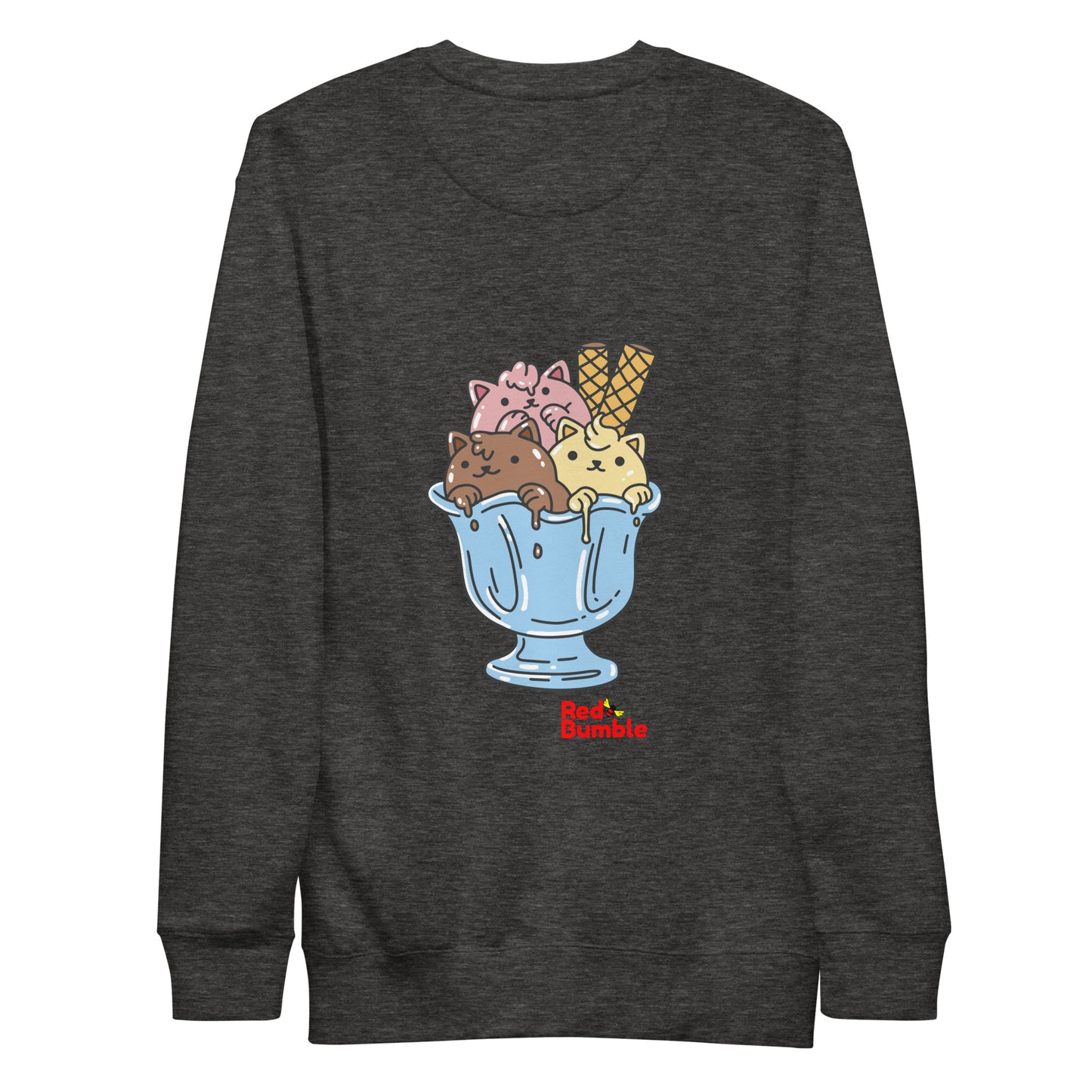 Unisex Premium Sweatshirt Cat Ice Cream Bowl DTG + Embroidery