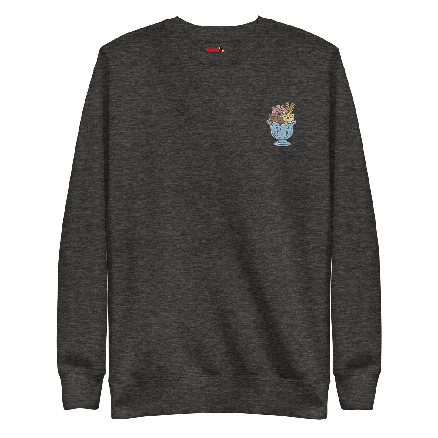 Unisex Premium Sweatshirt Cat Ice Cream Bowl DTG + Embroidery