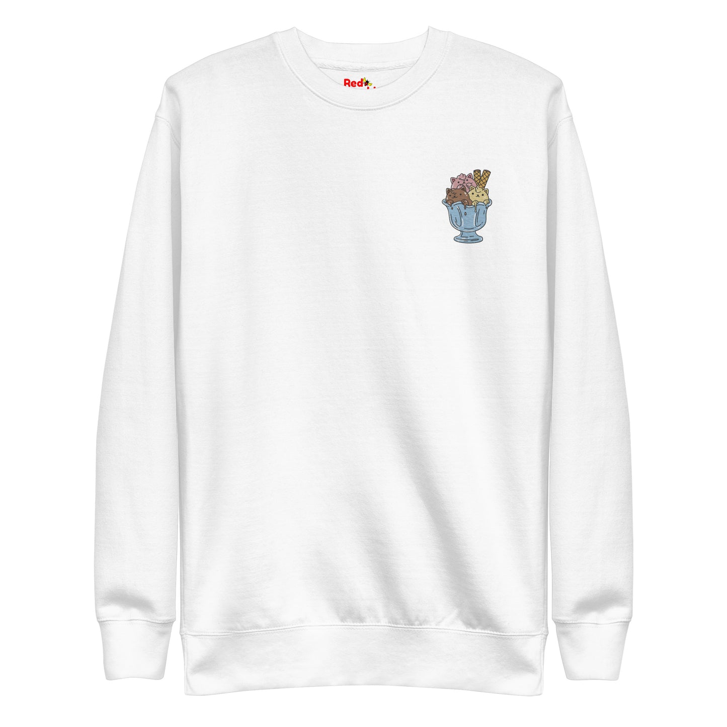 Unisex Premium Sweatshirt Cat Ice Cream Bowl DTG + Embroidery