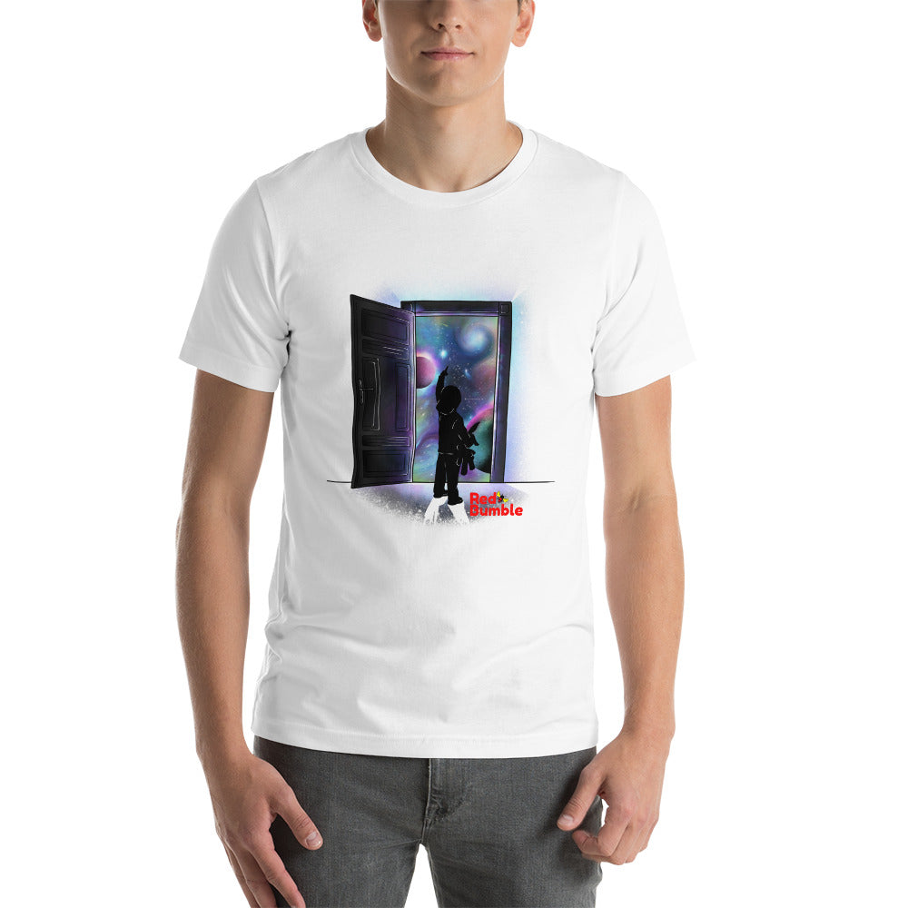 Unisex Short Sleeve T-Shirt Basketball Planets through the door in space